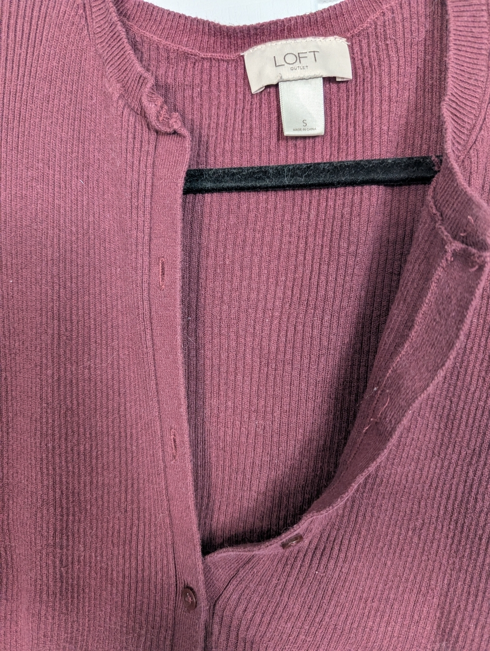 LOFT Ribbed Button-Front Cardigan in Plum - Picture 2 of 4